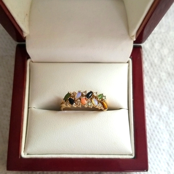 Gold plated ring with genuine semi-precious stones.  Ladies size 8. - Picture 1 of 4
